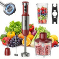 Immersion Blender Handheld 1200W, 5-in-1 Hand Blenders, 20 Speeds Hand Mixer, Stainless Steel Blades, Milk Frother Wand, Whisk, Beaker, Suitable for Kitchen, Protein Shakes and Baby Food (Red)