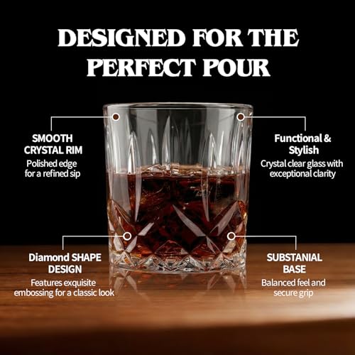 Moretoes Crystal Whisky Drinking Glasses Set of 12, Glass Cups, Mixed Glassware Set, 12 Oz Highball Glasses & 11 Oz Old Fashioned Glasses, Great for Cocktail and Other Beverages