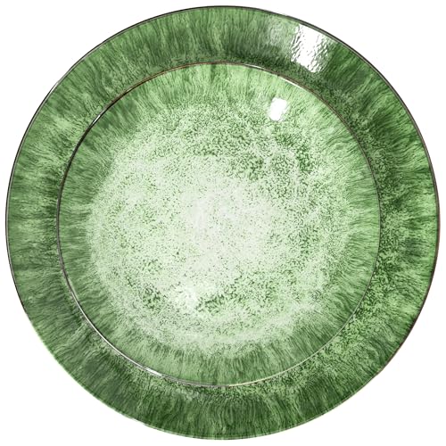 Elama Oceanus 16 Piece Round Shape Porcelain Double Bowl Dinnerware Set, Tableware Set, Table Setting- Service for 4 (Green)