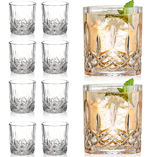 Gencywe Crystal Whiskey Glasses Set of 8(Buy 6, get 2 Free), 11 OZ Old Fashioned Whiskey Glasses, Bourbon Cocktail Rocks Glasses, Clear Bar Glasses for Drinking Scotch Vodka Tequila Rum Gift for Men