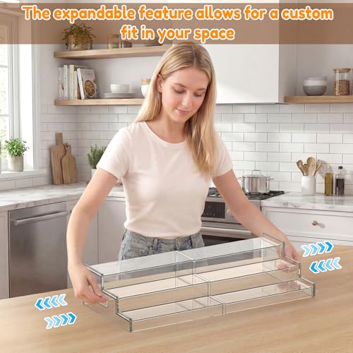 Yecuip Expandable Can Rack Organizer for Pantry, 3-Tier Adjustable Can Storage Holder, Holds Up to 24 Cans, Acrylic Canned Food Organizer for Pantry, Cabinet, Countertop, Kitchen