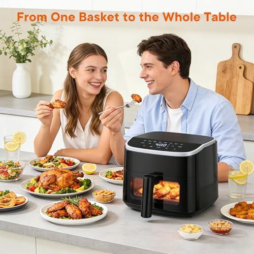 OLIXIS 4QT Air Fryer with Visible Window, 1500W Digital Touchscreen Air Fryer with 8 Presets, Auto Shut Off & Nonstick Dishwasher Safe Basket, 60-Min Timer, Max 400°F, Black