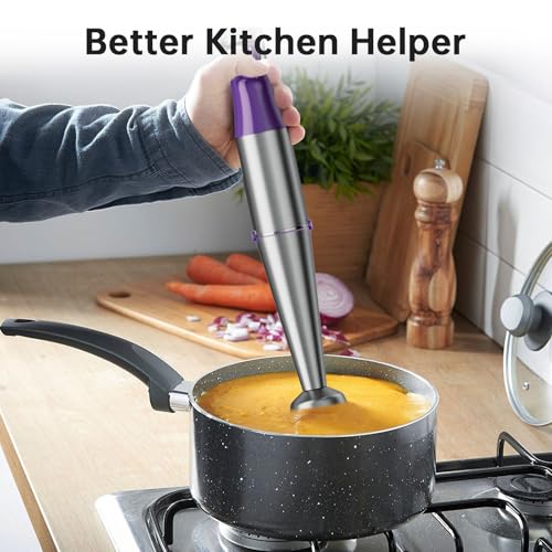 Turelar Immersion Blender Handheld Corded Hand Blenders Set 1100W, Trigger Variable Speed 5 in 1 Stick Emulsifier with Chopper, Whisk and Frother for Soup, Baby Food and Smoothies, Purple