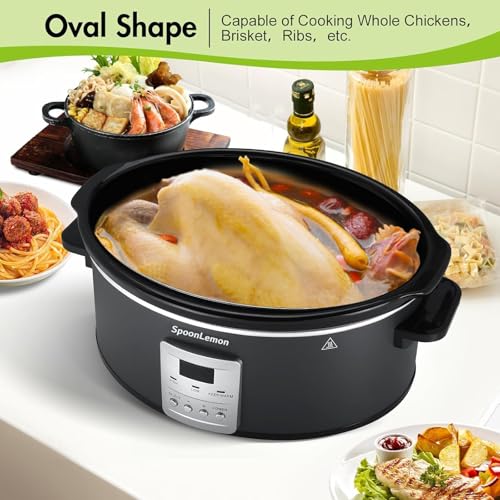 7QT 280W Electric Slow Cooker, Digital 20H Timer & 3-Level Heat Settings, Oval Ceramic Inner Pot, Black, for Family Dinners