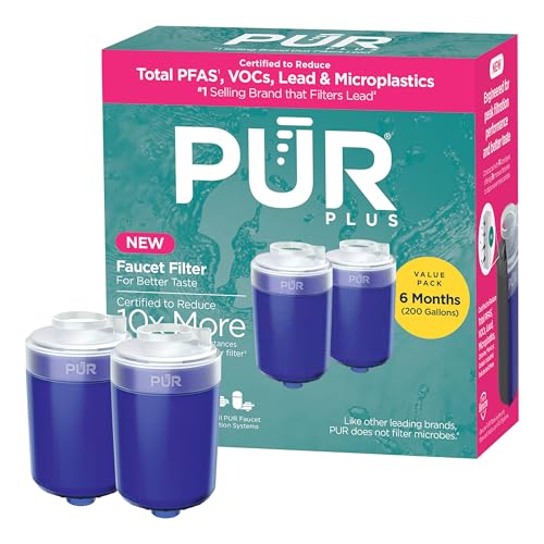 PUR PLUS Faucet Mount Replacement Water Filter 2-Pack, Genuine PUR Filter, 3-in-1 Powerful, Natural Mineral Filtration, Lead Removal, 6-Month Value, Blue (RF99992)