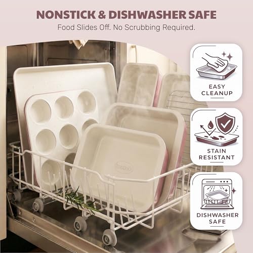 Gotham Steel 6 Pc Stackable Baking Pans Set, 70% Space Saving Design, Ceramic Bakeware Sets Non Toxic Made Without PFOA PFOS, with Baking Sheet Tray, Cake & Muffin Pans, Oven & Dishwasher Safe