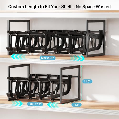 iSPECLE Expandable Can Organizer for Pantry, Large Capacity 60 Cans Can Storage Organizer Pantry Rack, Auto Rolling Dispenser & Stackable Metal Wire Holder for Deep Pantry Shelves, Black