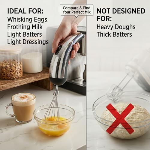 Wynboop Mini Cordless Hand Mixer, 5-Speed Electric Whisk with Digital Display, USB-C Rechargeable & Silent, Portable for Drinks, Breakfast & Baking(Black)
