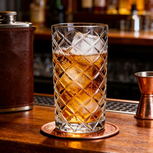 Vitrignis Crystal Highball Glasses Set Of 6-14 Ounce Diamond Cut Tom Collins Glasses - Textured Designer Glassware For Whiskey,Drinks, Water, Beer, Soda