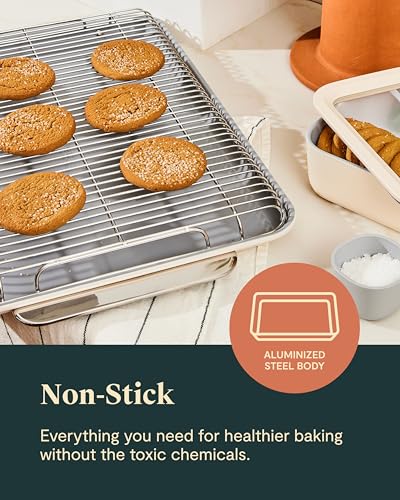 Caraway Nonstick Ceramic Bakeware Set (11 Pieces) - Baking Sheets, Assorted Baking Pans, Cooling Rack, & Storage - Aluminized Steel Body - Non Toxic, PTFE & PFOA Free - Cream