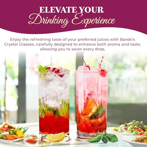 Barski Highball Glass - Drinking Glasses - Set of 2 - Hiball Tumblers - Glass Crystal Tumbler - for Water, Juice, Beer, Mixed Cocktails, Mojito Glass, Tom Collins Bar Glassware, 12 oz, Made in Europe