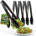 Plastic Tongs for Serving (Pack of 12) 9 Inch - Heavy-Duty Hard Plastic Reusable or Disposable Serving Tongs for Catering, Dinner Parties, Banquets, Buffets, Events, Weddings and Everyday Use, Black