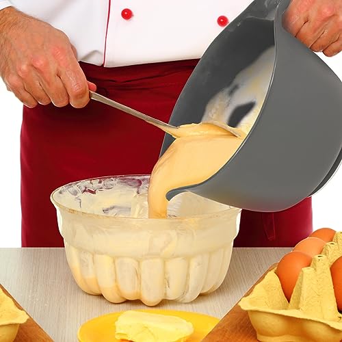 Glad Mixing Bowl with Handle – 3 Quart | Heavy Duty Plastic with Pour Spout and Non-Slip Base | Dishwasher Safe Kitchen Supplies for Cooking and Baking, Grey