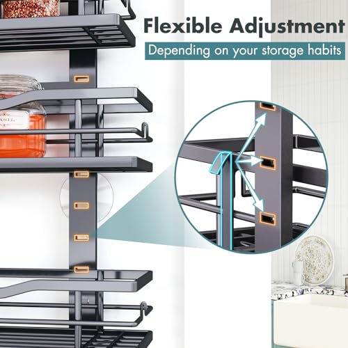 Eastherry Over The Door Pantry Organizer，9-Tier Over The Door Organizer with Adjustable Basket，Metal Hanging Pantry Organizers and Storage for Kitchen, Back of Door Seasoning Rack (Black)