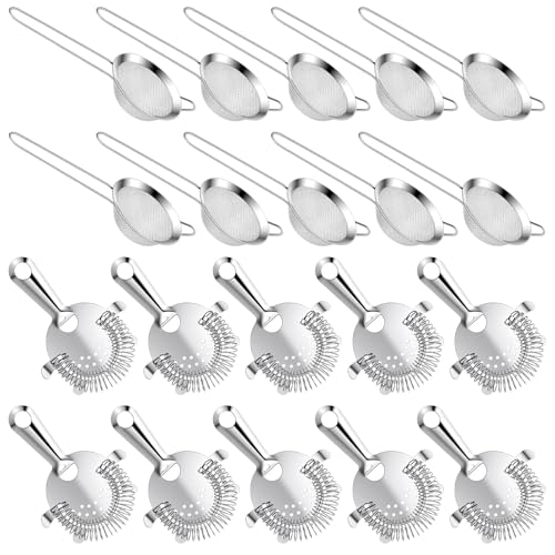 20 Pcs Stainless Steel Cocktail Strainer Bar Tool Set, 5 Pcs Hawthorne Strainer With Coil Spring & 5 Pcs 8CM Fine Mesh Cone Strainer For Bartender, Juice, Tea, Coffee, Home Bar Or Commercial Use