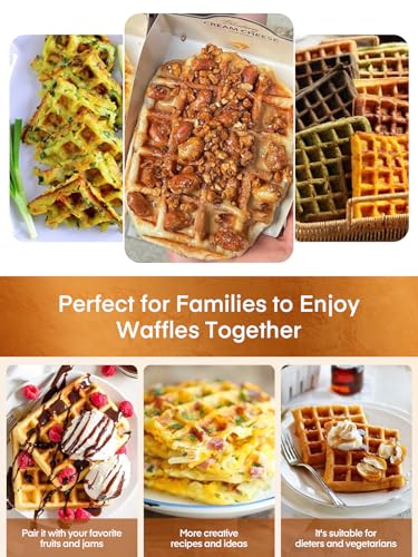 FOHERE Waffle Maker 4 Slices, 1200W Square Waffle Iron, 5 Browning Levels, Nonstick Plates, Cool-touch Handle, Anti-scald, Anti-overflow, Indicator Lights, Recipe, White (Large)