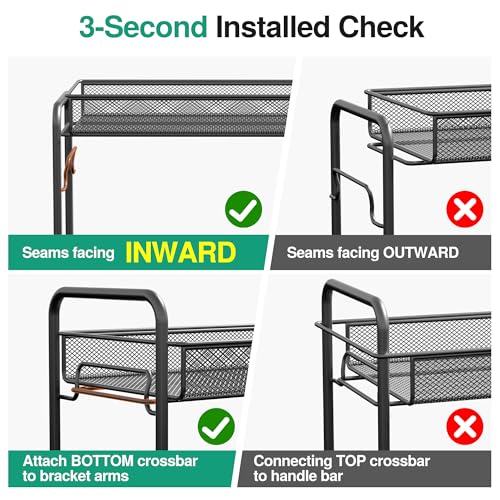 Spice Rack Organizer for Countertop,Xpatee 2-Tier Foldable Metal Rust-Proof Standing Large Seasoning Storage Shelf with Guardrail and Mesh Design for Kitchen Cabinet Bathroom Living Room Pantry, Black