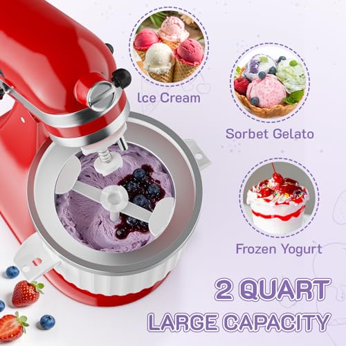 Ice Cream Maker Attachment for KitchenAid Stand Mixer, Fits 4.5Qt and Larger KitchenAid Mixers, 2 Quart Frozen Yogurt, Sorbet & Gelato Ice Cream Bowl by Focollk