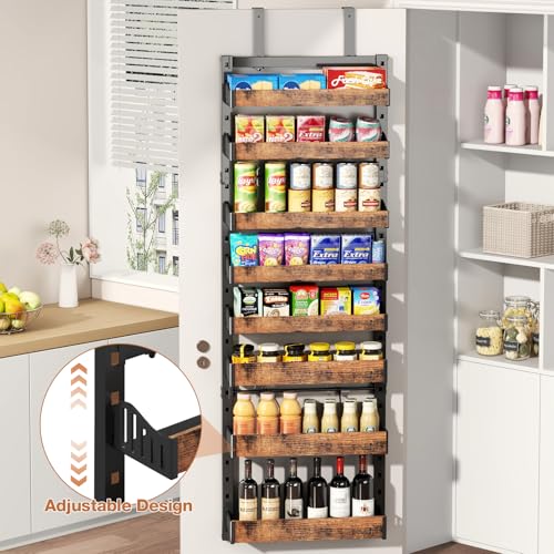 8-Tier Over The Door Pantry Organizer, Heavy-Duty Metal Wall Mount or Hanging Spice Rack, behind the door storage Shelves with Adjustable Basket, Back of Door Organizer for Kitchen Cabinet and Closet