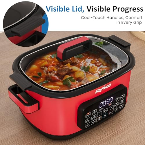 SUNVIVIPRO 12-in-1 Multicooker, 6.5QT Programmable Slow Cooker Roaster Oven