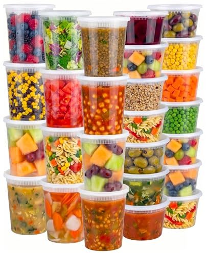 JoyServe 48 Sets Deli Containers with Lids – 16oz & 32oz – Leak Proof, Microwaveable, Dishwasher & Freezer Safe – Plastic Food Storage & Soup Containers