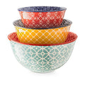 DOWAN Mixing Bowls, Ceramic Mixing Bowls for Kitchen, Colorful Vibrant Nesting Bowls for Cooking, Baking, Prepping, Serving, Salad, Housewarming Gift, Microwave Dishwasher Safe, 3.7/2/1 Qt, Set of 3