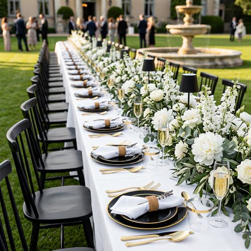 KIRE 100PCS Black and Gold Plates - Black Plastic Plates Disposable with Gold Rim Include 50Pcs 10.25inch Dinner Plate and 50Pcs 7.5inch Dessert/Salad Plate for Party/Wedding/Graduation/Father's Day