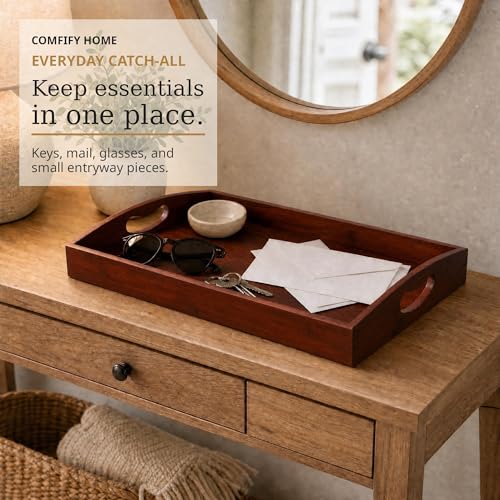 Comfify Dark Brown Bamboo Serving Trays Set of 3 – Nesting Ottoman Trays