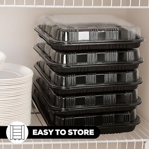10 Pack Catering Trays with Lids – 13" Serving Tray with Lid, Heavy Duty Recyclable Plastic Party Platters for Catering, Buffet, Picnics & Events – Food Trays with Clear Lid (13.39 × 9.84 × 2.95 inch)