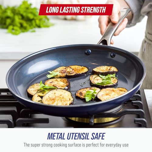 Blue Diamond 12" Nonstick Frying Pan Skillet, Diamond Infused PFAS-Free Ceramic Pot, Dishwasher & Oven Safe, Stay Cool Handle, Durable Non Toxic Metal Utensil Safe, Egg & Omelet Pan, Blue