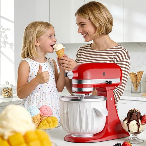 Ice Cream Maker Attachment for KitchenAid Stand Mixer, 2 Quart Kitchen Aid ice cream attachment Frozen Yogurt Sorbet Gelato Maker, Fits 4.5QT and Larger Stand Mixers