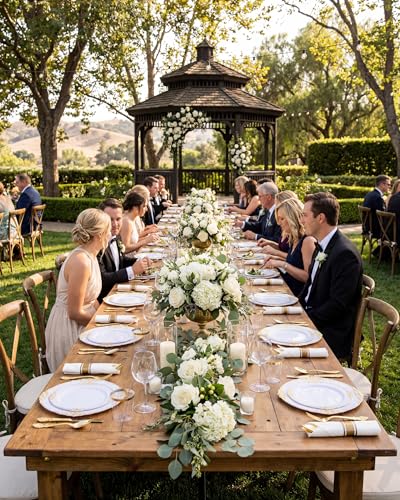 Nervure 350PCS Gold Plastic Plates - Gold Plastic Dinnerware Sets for 50 Guests - 100 Disposable Plates, 150 Silverware, 50 Cups, 50 Napkins for Wedding & Party