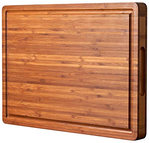 Allsum Bamboo Wood Cutting Board for Kitchen, 1" Thick Butcher Block, Cheese Charcuterie Board, with Side Handles and Juice Grooves, 16x11"
