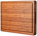 Allsum Bamboo Wood Cutting Board for Kitchen, 1" Thick Butcher Block, Cheese Charcuterie Board, with Side Handles and Juice Grooves, 16x11"