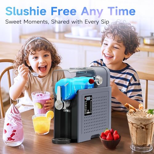 SYINTAO 2-in-1 Slushie & Soft Serve Ice Cream Maker, No-Ice-Needed Frozen Drink Machine with LED Display, 6 Preset Modes, Auto-Clean & Delay Timer – Gift for Family