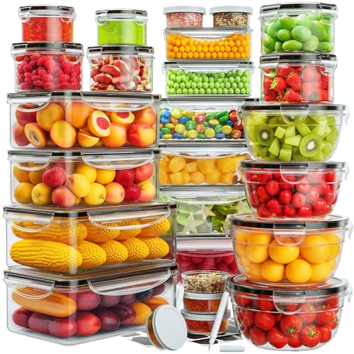 52 PCS Food Storage Containers with Lids Airtight (26 Lids & 26 Containers)- Reusable Plastic Leakproof Meal-Prep Container for Kitchen Storage Organization Microwave/Dishwasher Safe with Labels & Pen - My Kitchen Products