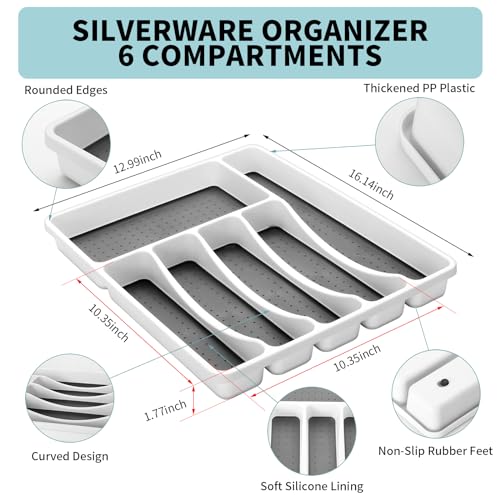 53PCS Silverware Set for 8 with Flatware Drawer Organizer, Stainless Steel Cutlery Set with Steak Knives, Include Spoons and Forks Set & Serving Utensils, Mirror Polished, Dishwasher Safe - My Kitchen Products