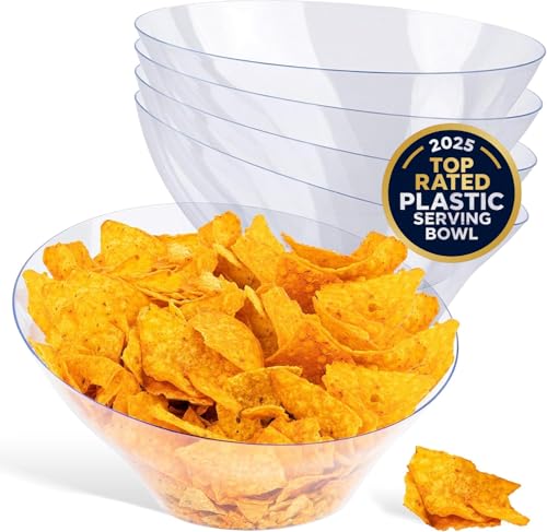 54oz Clear Plastic Serving Bowls (4 Pack) Large Disposable Candy Dishes, Buffet Containers for Chips, Popcorn, Snacks