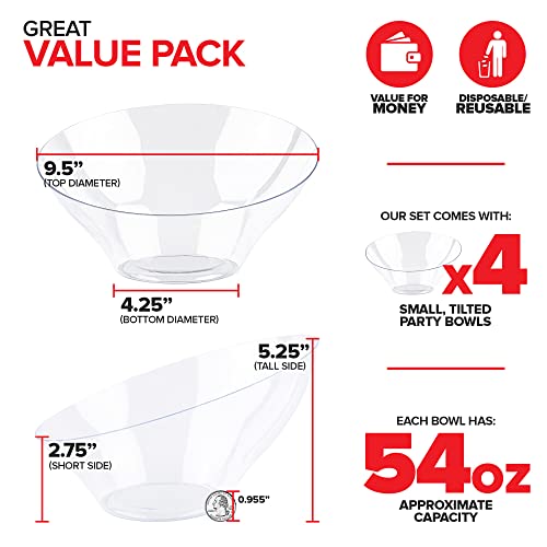 54oz Clear Plastic Serving Bowls (4 Pack) Large Disposable Candy Dishes, Buffet Containers for Chips, Popcorn, Snacks, Punch, Salad Bar, Snack Bowl, Parties, Office Desk, Bridal Shower, Party Supplies - My Kitchen Products