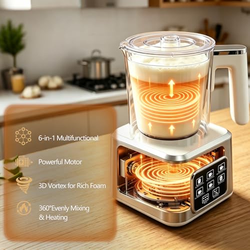 6-in-1 Electric Milk Frother and Steamer, Large Capacity & Detachable Electric Milk Frother and Warmer, Automatic Hot & Cold Foam Maker, with Stainless Steel Jug, 16.91oz/500ml for Coffee - My Kitchen Products
