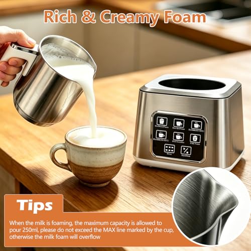 6-in-1 Electric Milk Frother and Steamer, Large Capacity & Detachable Electric Milk Frother and Warmer, Automatic Hot & Cold Foam Maker, with Stainless Steel Jug, 16.91oz/500ml for Coffee - My Kitchen Products
