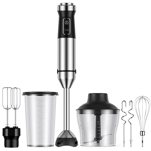 6-in-1 Immersion Blender, 1000W Hand Blender with 20 Speeds, Scratch-Resistant Stick Mixer with Whisk, Chopper, Beaker, Egg Beaters & Dough Hooks – Heavy Duty Hand Mixer, Black - My Kitchen Products
