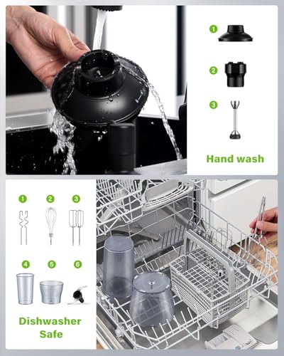 6-in-1 Immersion Blender, 1000W Hand Blender with 20 Speeds, Scratch-Resistant Stick Mixer with Whisk, Chopper, Beaker, Egg Beaters & Dough Hooks – Heavy Duty Hand Mixer, Black - My Kitchen Products