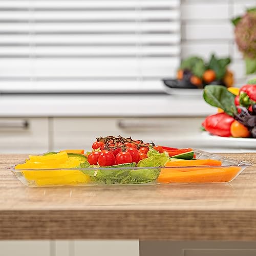 6 Pack Clear Plastic Serving Trays for Party, 9 x 13 Inch - Heavy Duty Plastic Trays for Food - Rectangular Party Serving Trays and Platters - Clear Disposable Trays - My Kitchen Products