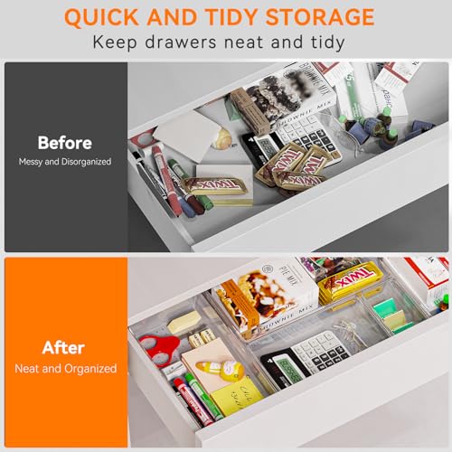6 Pack Large Clear Plastic Drawer Organizer Trays, Acrylic Kitchen Drawer Organization and Storage Dividers, Non-Slip Storage Bins for Makeup, Kitchen Utensils, Bathroom, Jewelries and Office Desk - My Kitchen Products