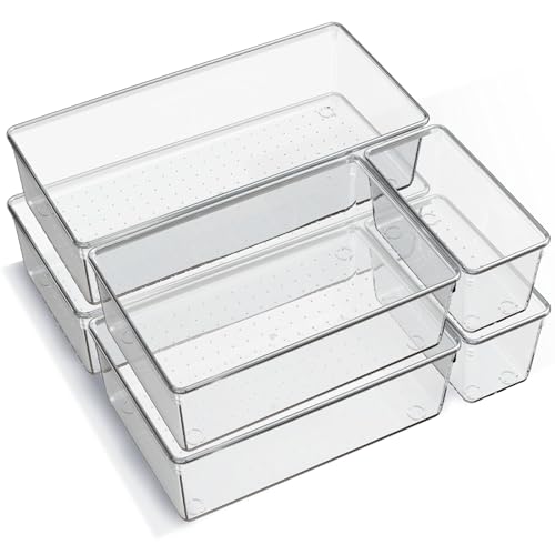 6 Pack Large Clear Plastic Drawer Organizer Trays, Acrylic Kitchen Drawer Organization and Storage