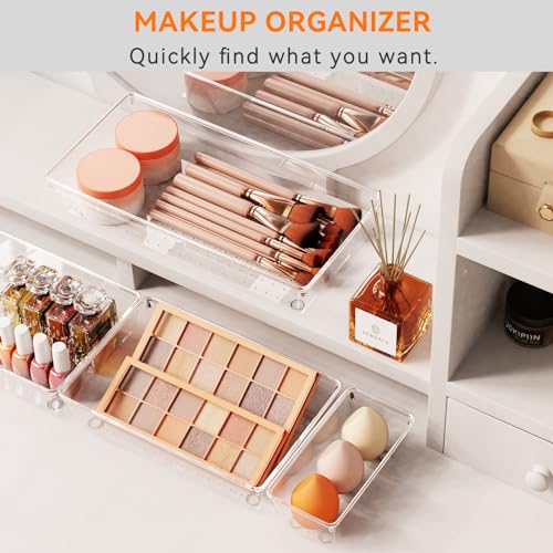 6 Pack Large Clear Plastic Drawer Organizer Trays, Acrylic Kitchen Drawer Organization and Storage Dividers, Non-Slip Storage Bins for Makeup, Kitchen Utensils, Bathroom, Jewelries and Office Desk - My Kitchen Products