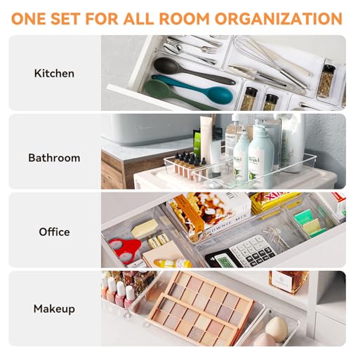 6 Pack Large Clear Plastic Drawer Organizer Trays, Acrylic Kitchen Drawer Organization and Storage Dividers, Non-Slip Storage Bins for Makeup, Kitchen Utensils, Bathroom, Jewelries and Office Desk - My Kitchen Products