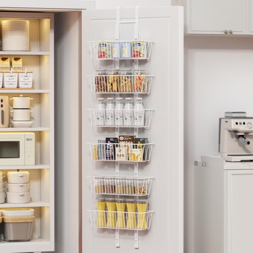 6 Tier Over the Door Pantry Organizer, Foldable Metal Over the Door Hanging Spice Rack with 6
