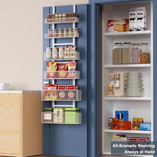 6-Tier Over The Door Pantry Organizer,Hanging Spice Rack,Grid Basket,White - My Kitchen Products